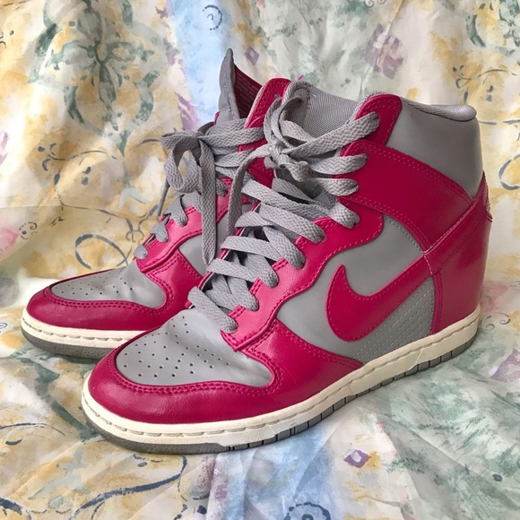 Pink Nike Sky High Dunk high heeled wedge sneakers